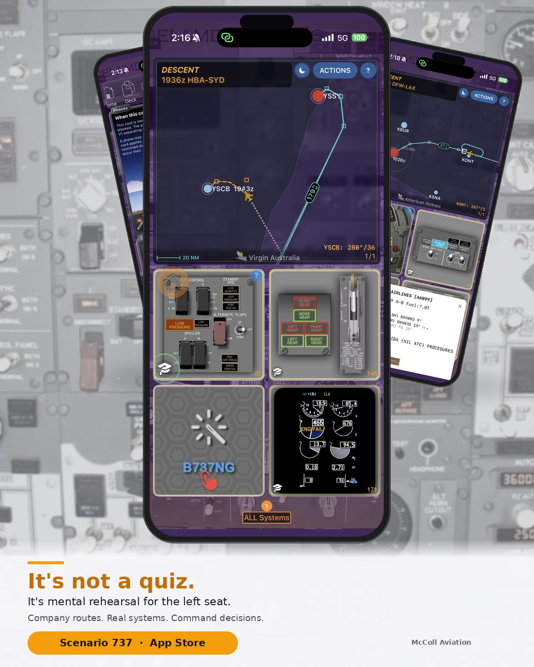 Scenario 737 stack ad — mental rehearsal for the left seat